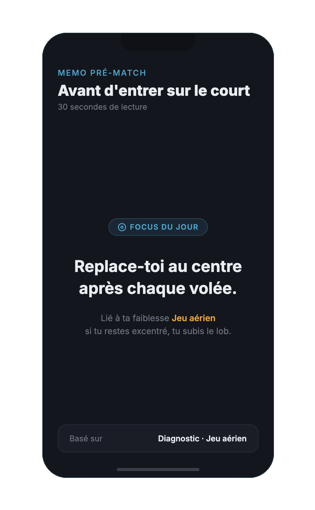 Écran memo pré-match